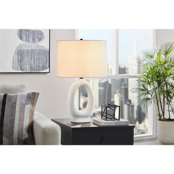 Hampton Bay Tatton White Ceramic 23 in. Indoor Table Lamp with White Fabric Shade