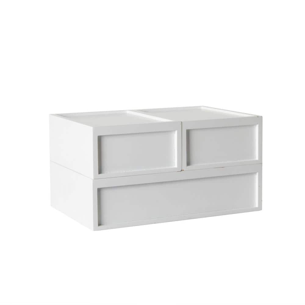 White Stackable Wooden Storage Boxes with Pullout Drawers, Set of 3