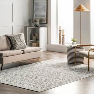 Tina Textured Geometric Banded Gray 7 ft. x 9 ft. Indoor/Outdoor Area Rug