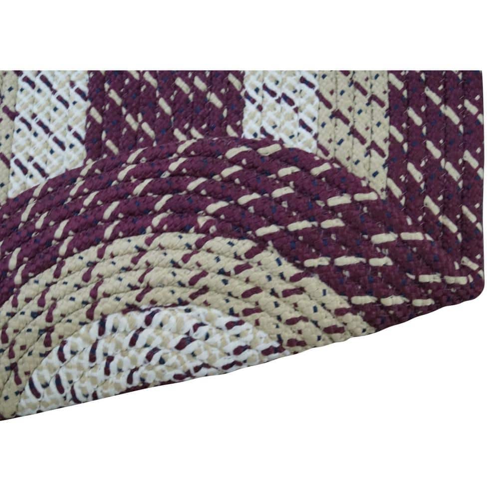 Burgundy Stripe Oval Braided Polypropylene Area Rug 64" x 100"