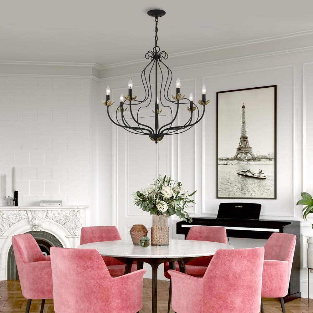 Katarina Floral 7-Light Black and Antique Brass Chandelier