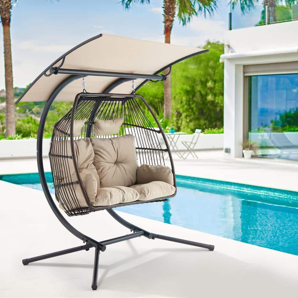 EROMMY 2-Person Steel Hanging Chair Patio Swing Egg Chair, Hammock Chair  with Cushion, Basket Nest Swinging Loveseat LYOT-010KH - The Home Depot