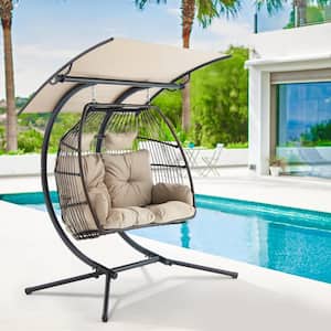 2-Person Steel Hanging Chair Patio Swing Egg Chair, Hammock Chair with Cushion, Basket Nest Swinging Loveseat