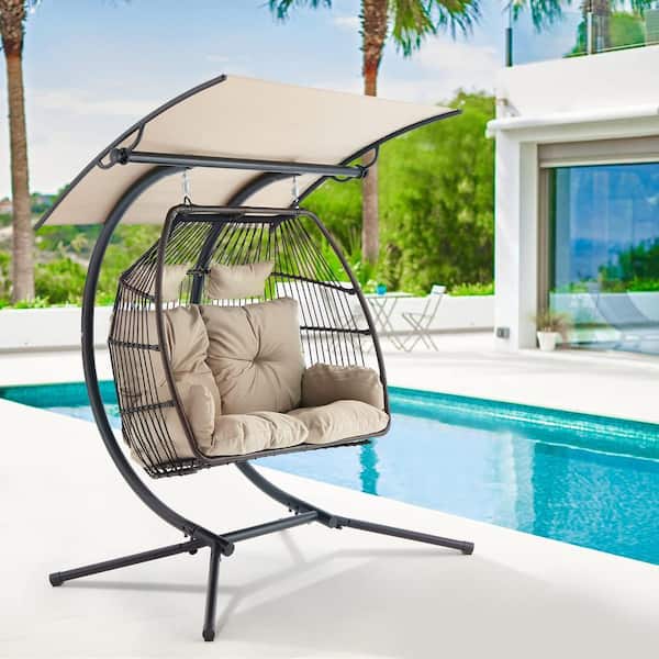 Erommy 2 Person Steel Hanging Chair Patio Swing Egg Chair Hammock Chair With Cushion Basket