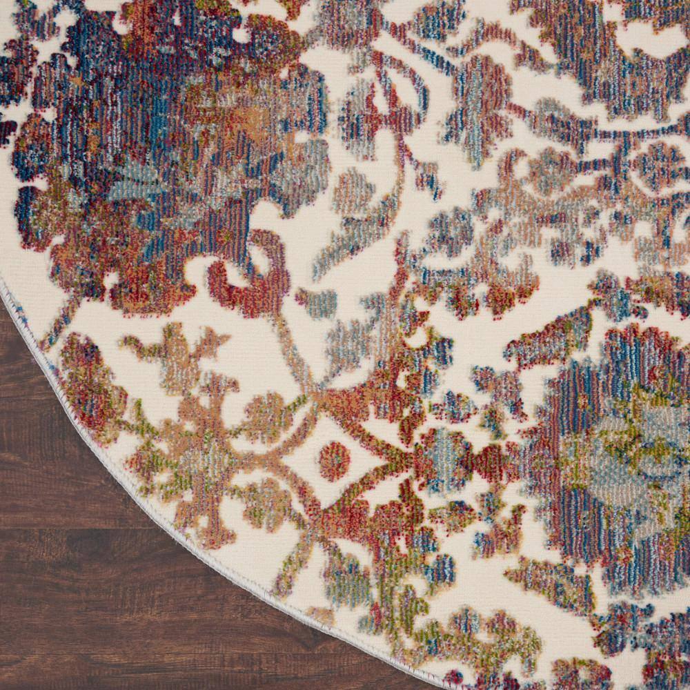 Handmade Round White Multicolor Floral Synthetic Area Rug
