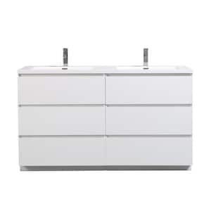 60 in. W x 19.5 in. D x 34 in. H Freestanding Bath Vanity in HG White with White Cultured Marble Top and Double Basin