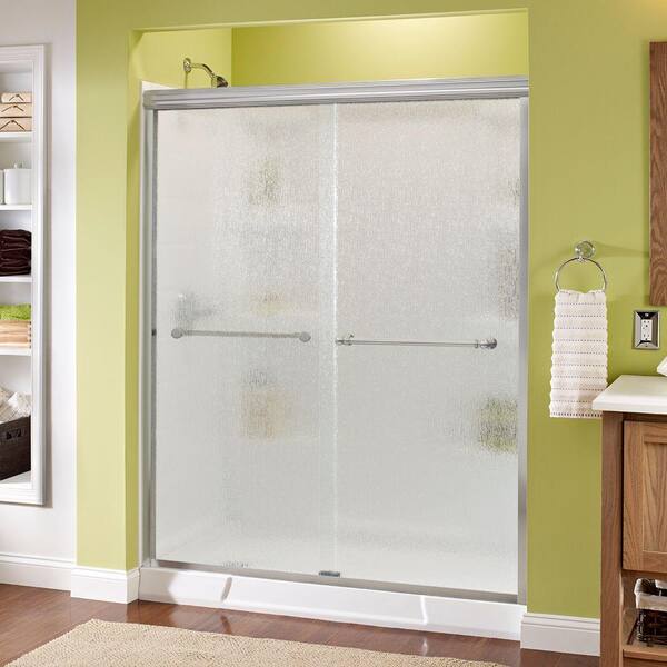 Delta Silverton 60 in. x 70 in. Semi-Frameless Traditional Sliding Shower Door in Chrome with Rain Glass