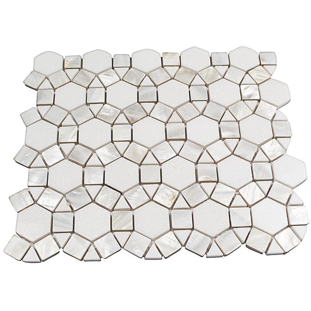 Noble White Polished Pearl and Marble Mosaic Tile