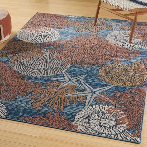 Pompeii Blue Multicolor 6 ft. x 9 ft. Nature-inspired Contemporary Area Rug