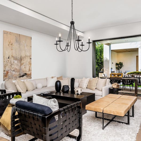 Uolfin Industrial Black Dining Room Chandelier 28 in. 6-Light