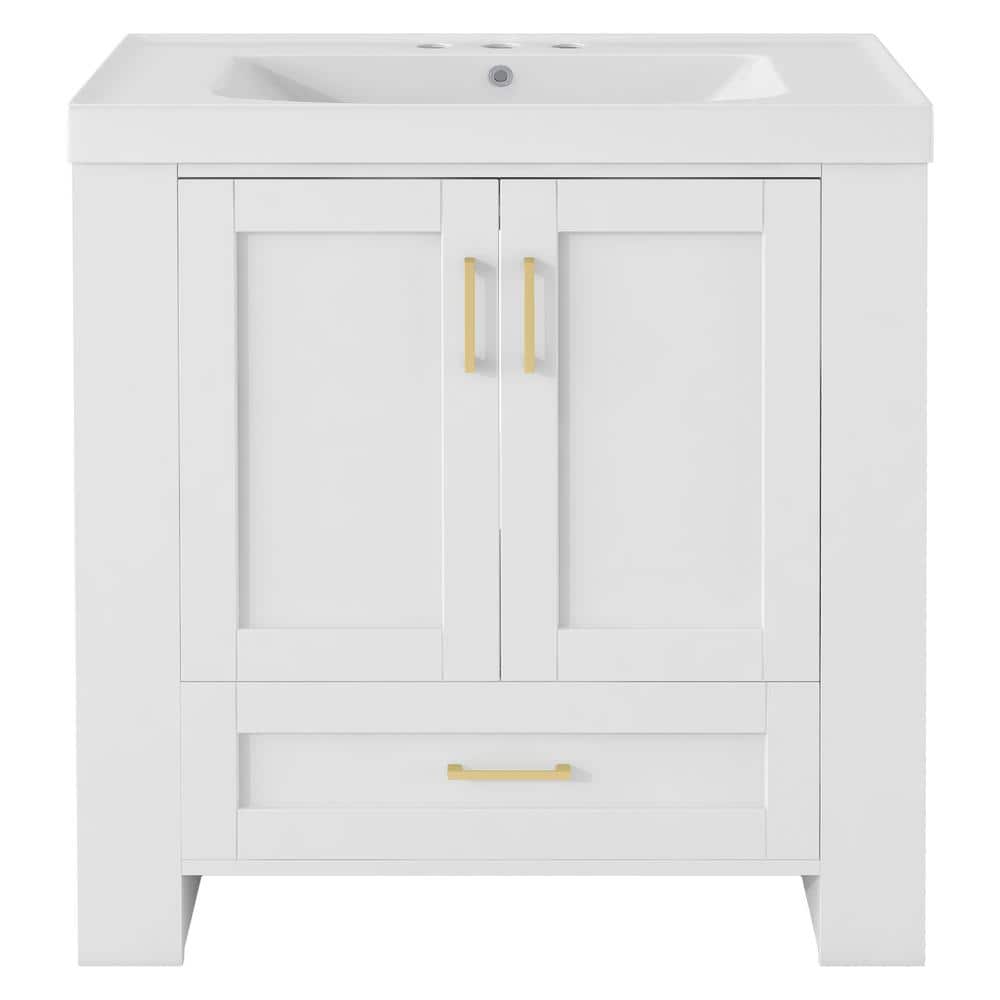 30 in. W x 18 in. D x 32 in. H Freestanding Bath Vanity in White with White