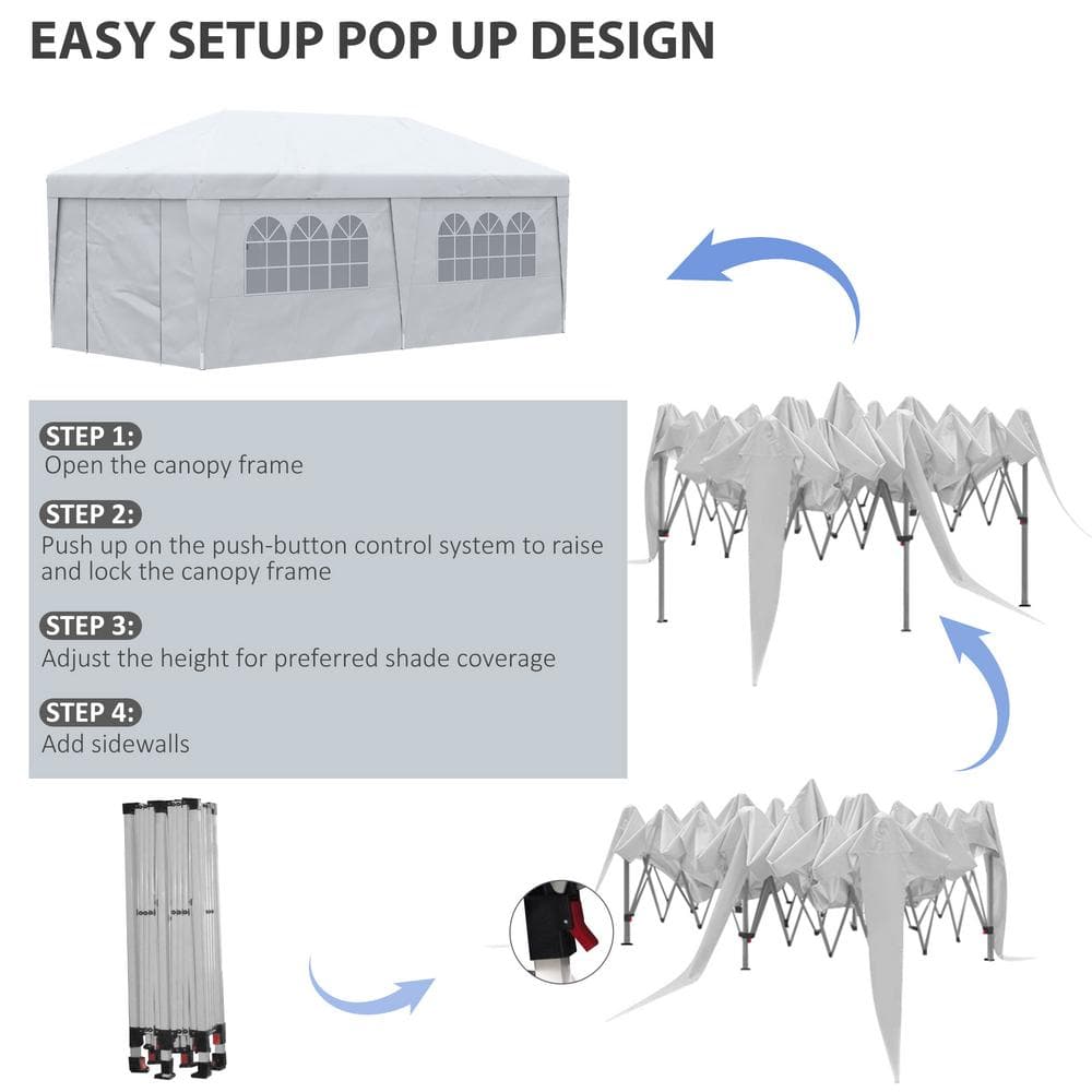 Large White Rectangular Pop-Up Canopy Tent with Sidewalls and Carry Bag