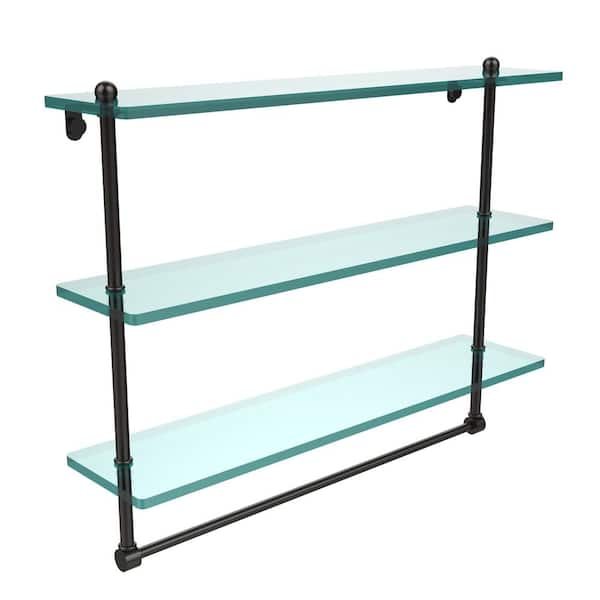 Allied Brass 22 in. L x 18 in. H x 5 in. W 3-Tier Clear Glass Bathroom Shelf with Towel Bar in Oil Rubbed Bronze