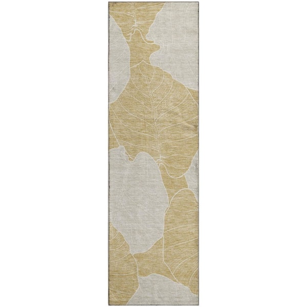 Mayfield Premium Machine Washable Abstract AMF2506 Gold 2 ft. x 7 ft. Runner Rug
