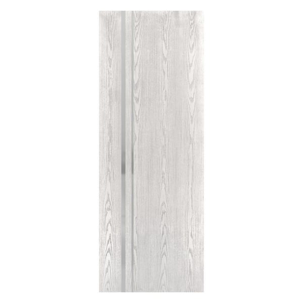 36 in. x 96 in. Solid Core White Oak Natural Wood Veneer Prefinished With Glossy Silver Inserts Katty Interior Door Slab