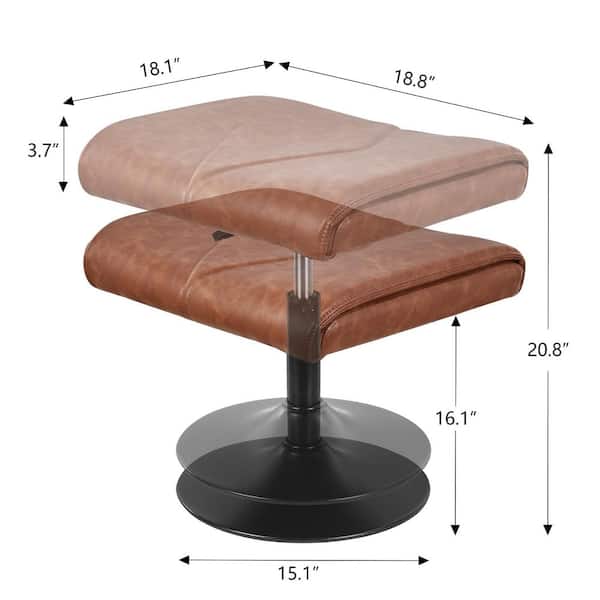 Adjustable Foot Rest Under Desk Ottoman, PU Leather Ergonomic Leg Support Stool for Office and Home, Brown Seat