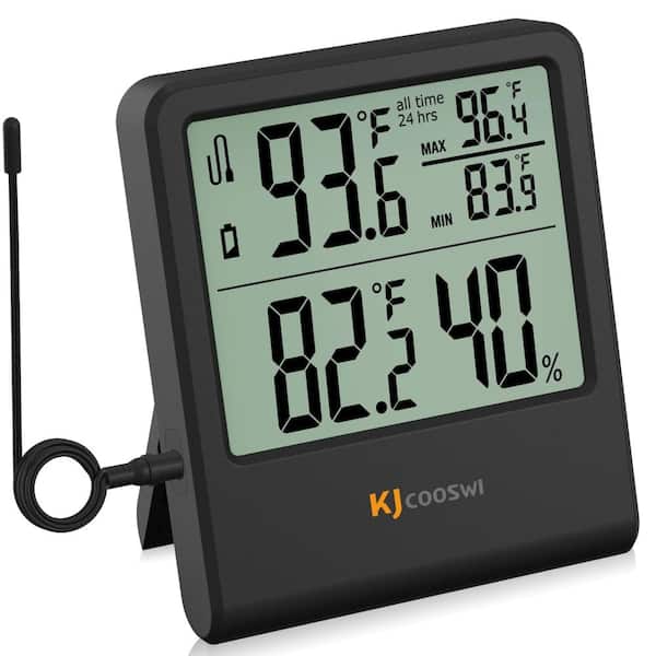 Digital Indoor Outdoor Thermometer with Wired Probe, Min Max Temperature Monitor, Black