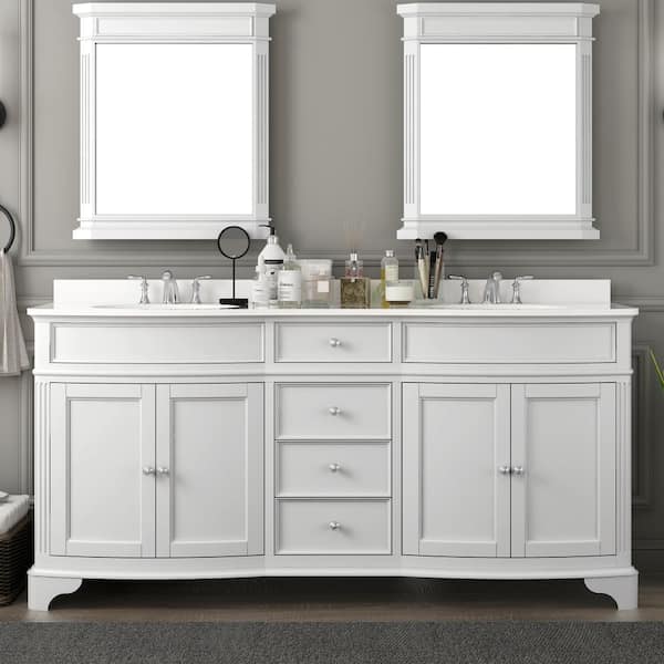 Home Decorators Collection Terryn 72 in. Double Sink White Bath Vanity with White Engineered Stone Top (Assembled)