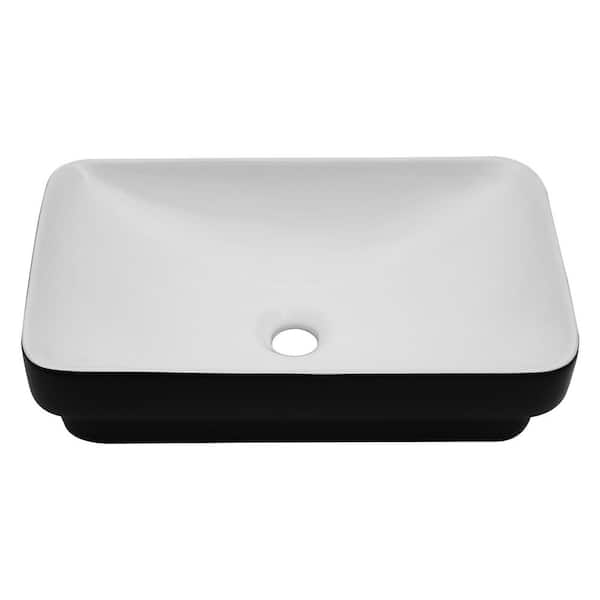 Sarlai 24 in. White Ceramic Rectangular Vessel Sink Bathroom Basin ...