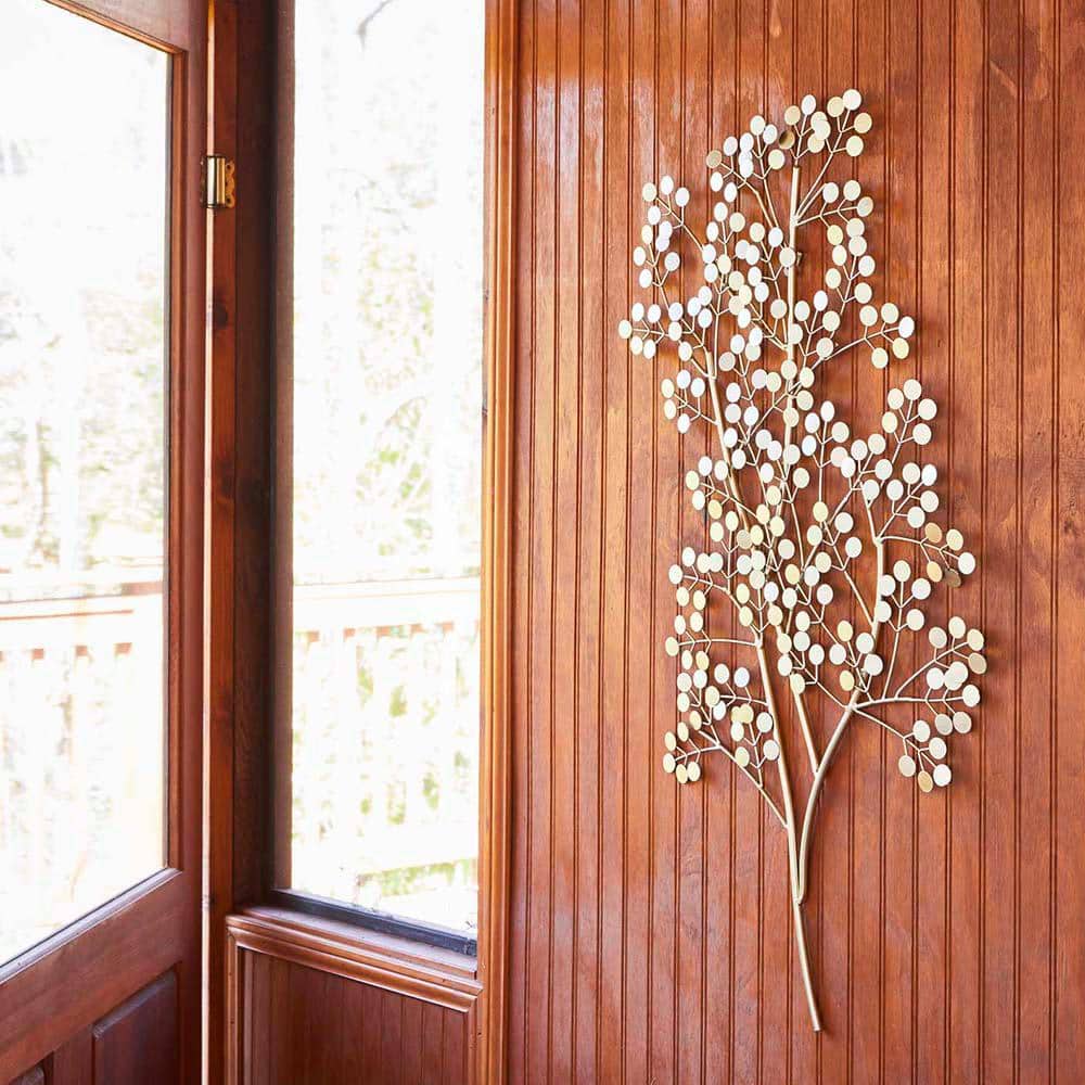 Gold Metal Tree Branch Outdoor Wall Art Decor
