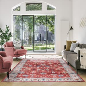 Cullen Red 5 ft. x 7 ft. Crystal Print Polyester Digitally Printed Area Rug