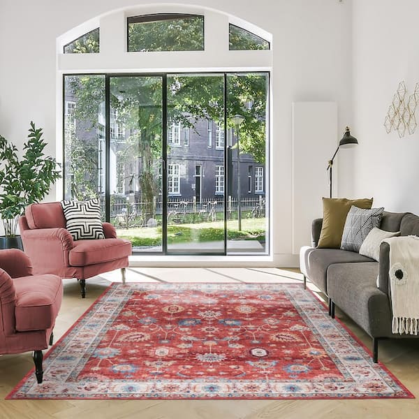 Cullen Red 8 ft. x 10 ft. Crystal Print Polyester Digitally Printed Area Rug