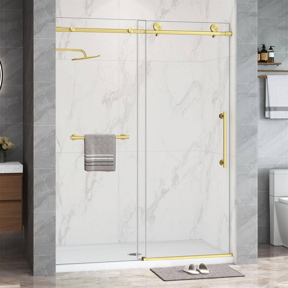 55-60 in. W x 76 in. H Single Sliding Frameless Shower Door in Brushed Gold with 5/16 in. Clear Tempered Glass price history on PriceWatchPro