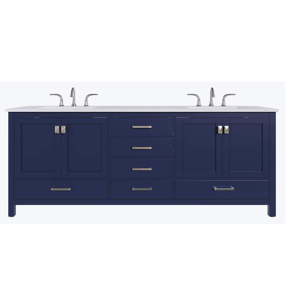 Aberdeen 84 in. Double Sink Blue Bath Vanity with White Carrara Quartz Top (Assembled) price history on PriceWatchPro