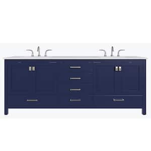 Aberdeen 84 in. Double Sink Blue Bath Vanity with White Carrara Quartz Top (Assembled)