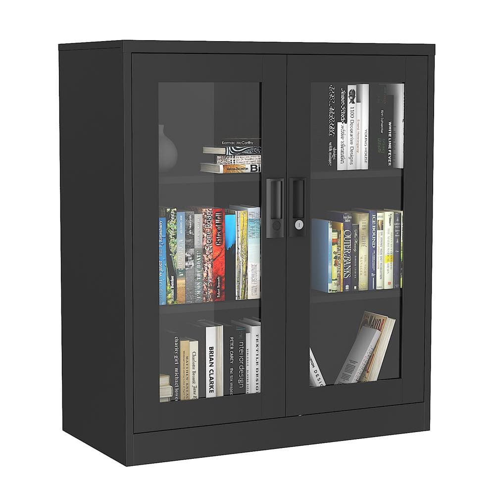 Black Home Office File Storage Kitchen Sideboard With Glass