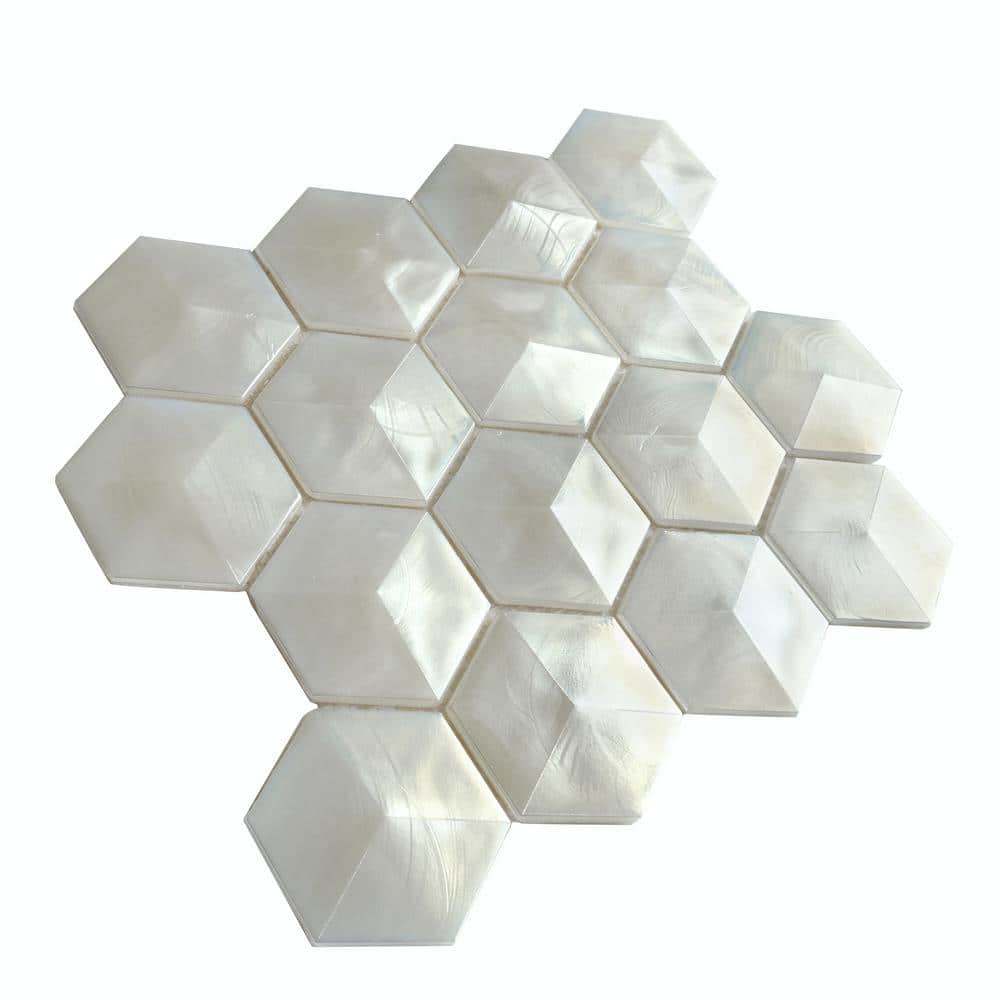 Aurora Glossy White Glass Hexagonal Mosaic Tile 10x12