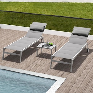 Gray 2-Piece Metal Outdoor Chaise Lounge with Side Table