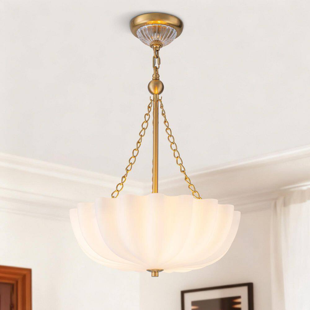 Echo 15.7 in. 3-Light Modern Brass Pendant Light with Opal Pleated Glass Shade price history on PriceWatchPro