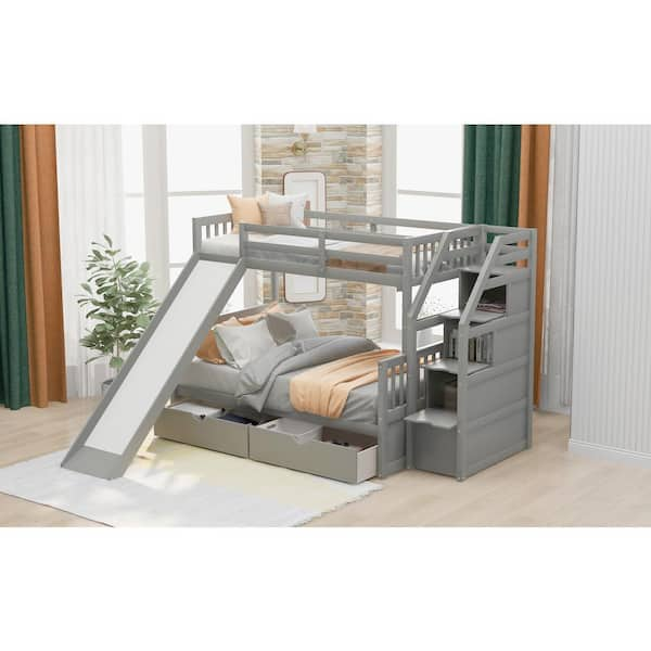 Twin over full bed store with slide