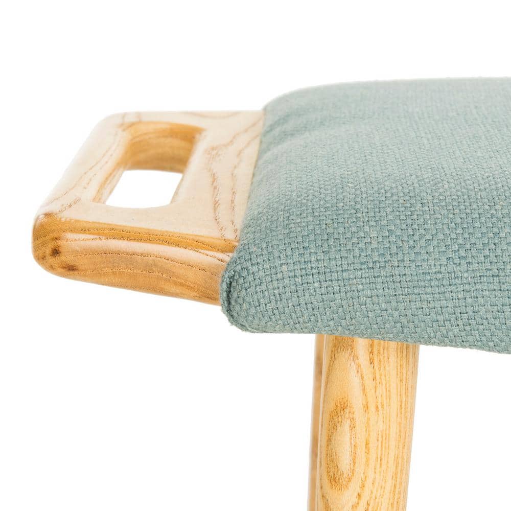 Yara Transitional Elm Wood Bench with Sea Blue Cushion