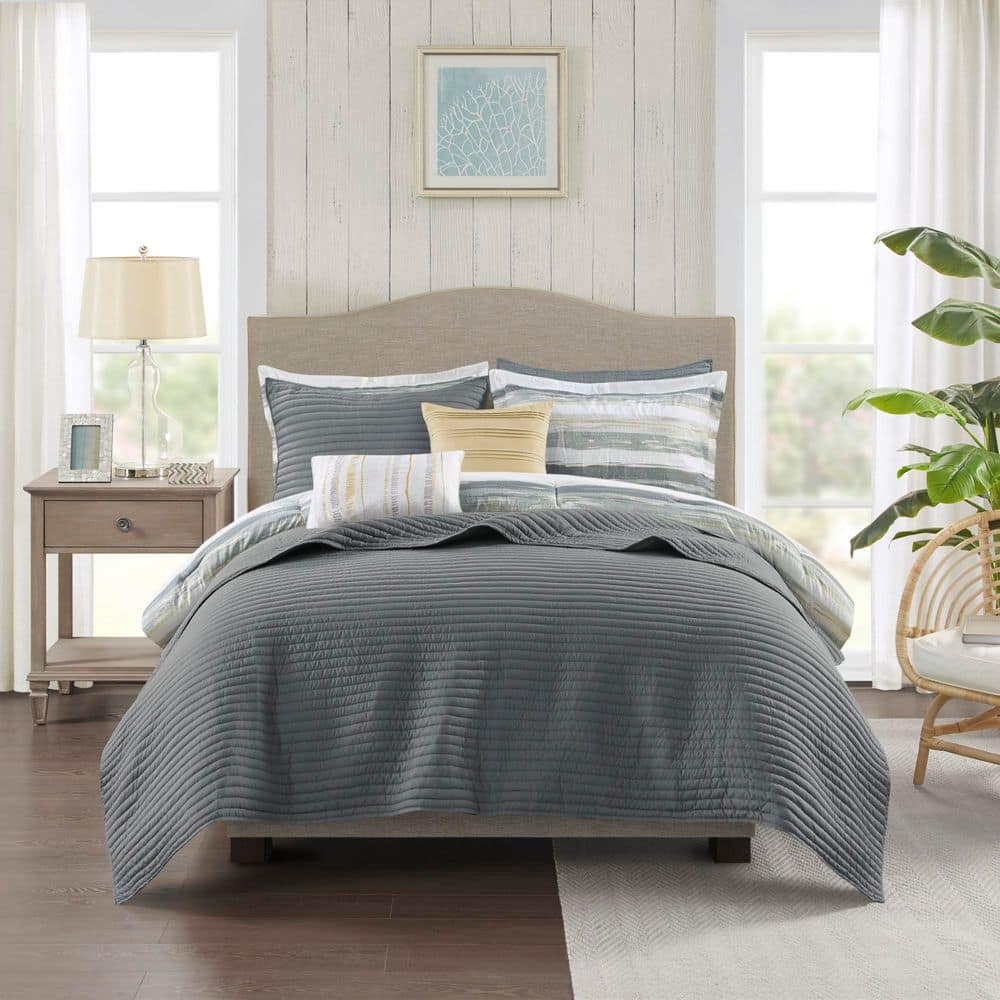 Yellow and Gray Reversible Microfiber Comforter Set, Full