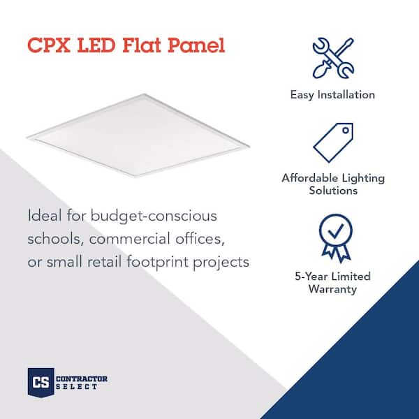 Contractor Select CPX 2 ft. x 2 ft. White Integrated LED 3737 Lumens Flat Panel Light, 5000K Contractor Select CPX 2 ft. x 2 ft. White Integrated LED 3737 Lumens Flat Panel Light, 5000K