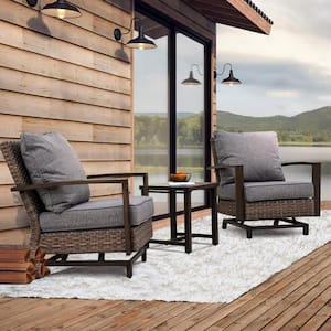Dark Brown Painted 3-Piece Outdoor Aluminum Patio Conversation Set with Coffee Table and Removable Olefin Cushion
