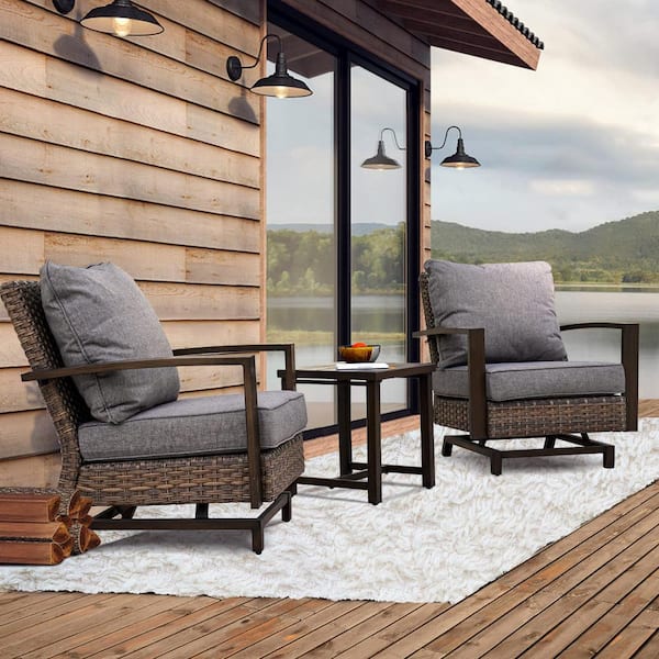 BANSA ROSE Dark Brown Painted 3-Piece Outdoor Aluminum Patio Conversation Set with Coffee Table and Removable Olefin Cushion