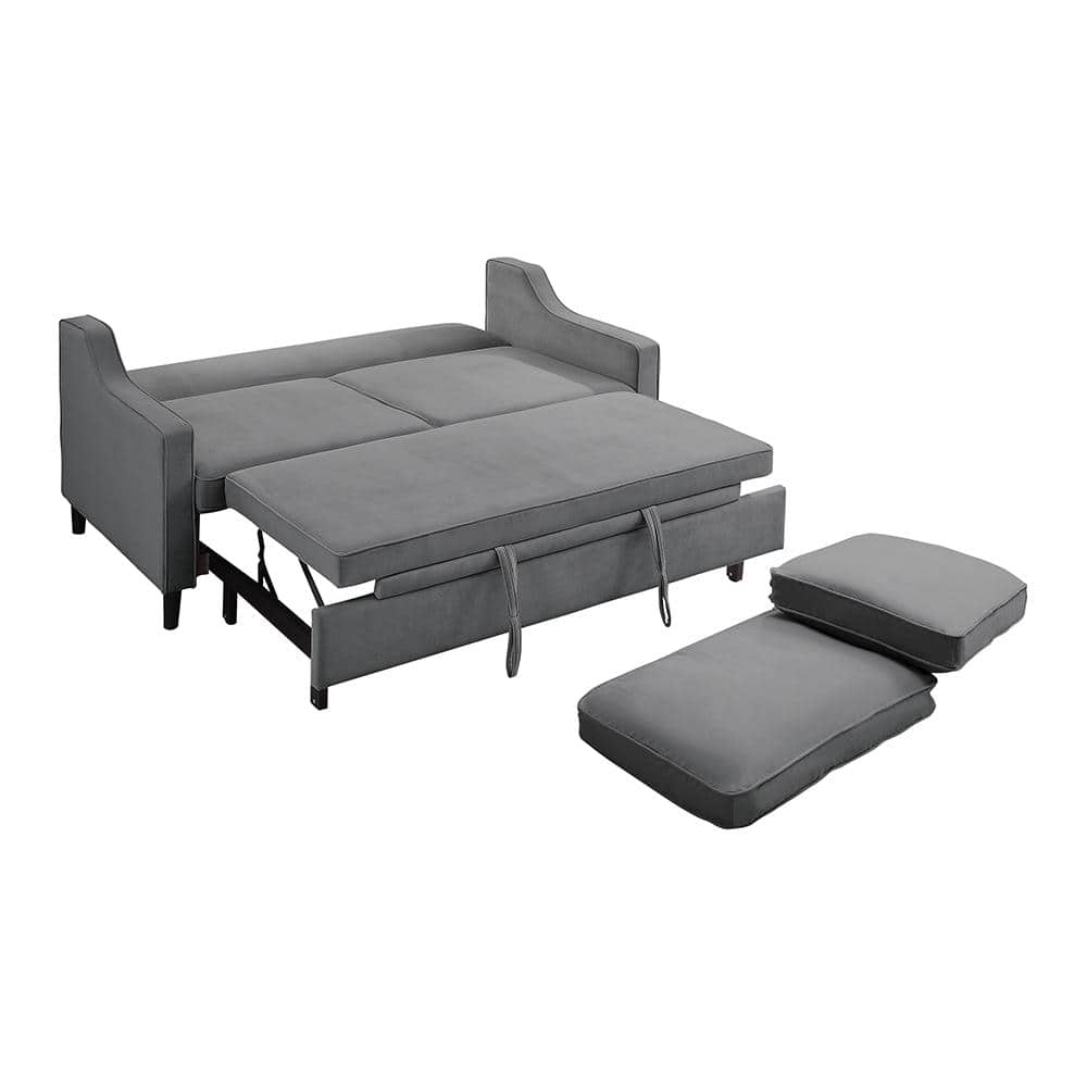 Adelia Dark Gray Velvet Convertible Sleeper Sofa with Wood Frame
