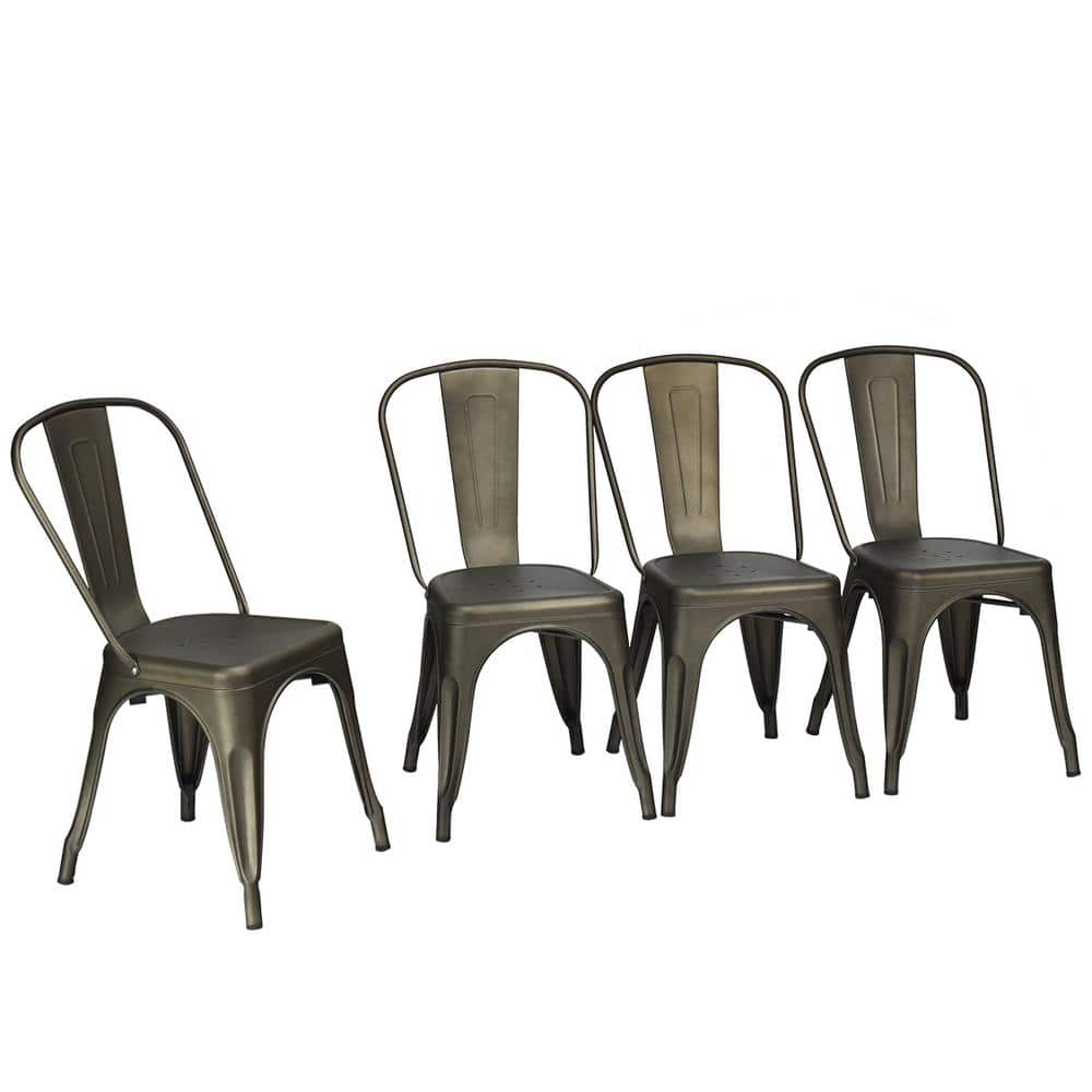 Costway set of 4 style metal dining discount side chair wood seat stackable bistro cafe