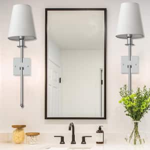 1-Light Chrome Wall Sconce with White Fabric Shade