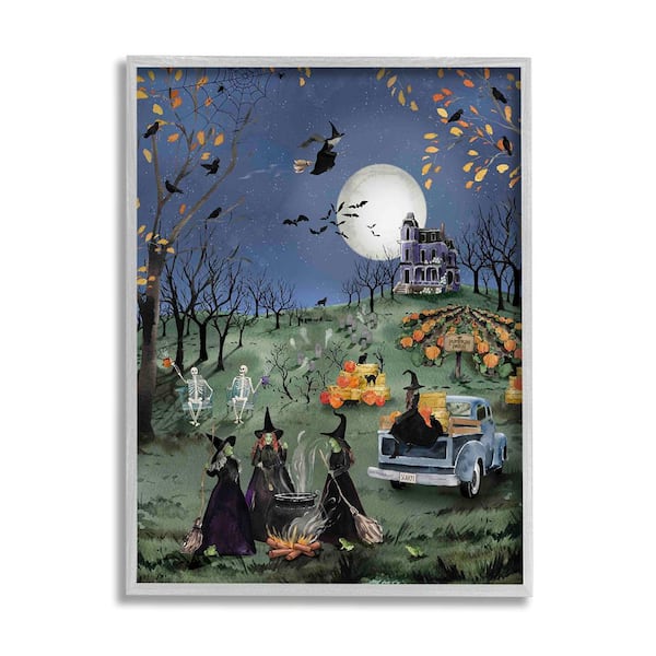Stupell Industries Autumnal Witches Scene by Heatherlee Chan 1-Piece Framed Graphic Print Nature Poster Art Print 20 in. x 16 in.