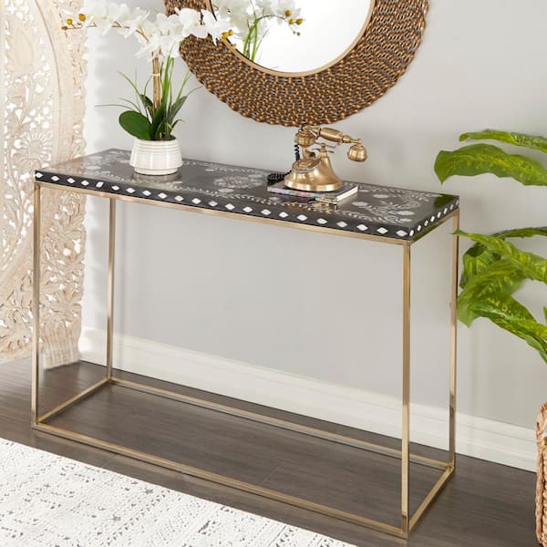 Litton Lane 46 in. Gold Rectangle Wood Eclectic Console Table
