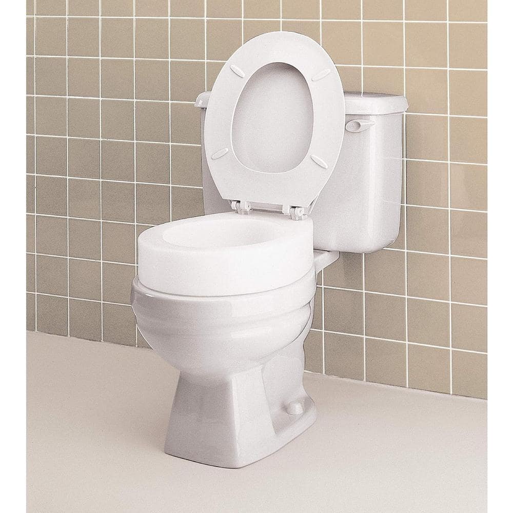 White Molded Plastic Elongated Raised Toilet Seat Elevator
