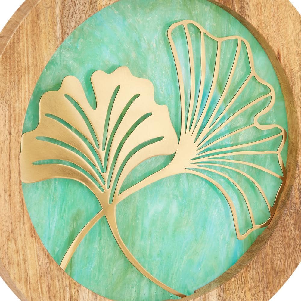 Green and Gold Stained Glass Panel with Mango Wood Stand