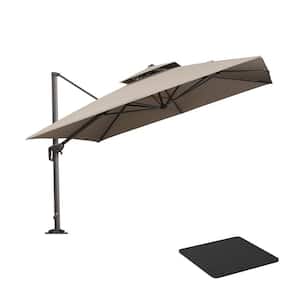 11 ft. Square Olefin 2-Tier Aluminum Cantilever 360° Rotation Patio Umbrella with Base Plate, Beige