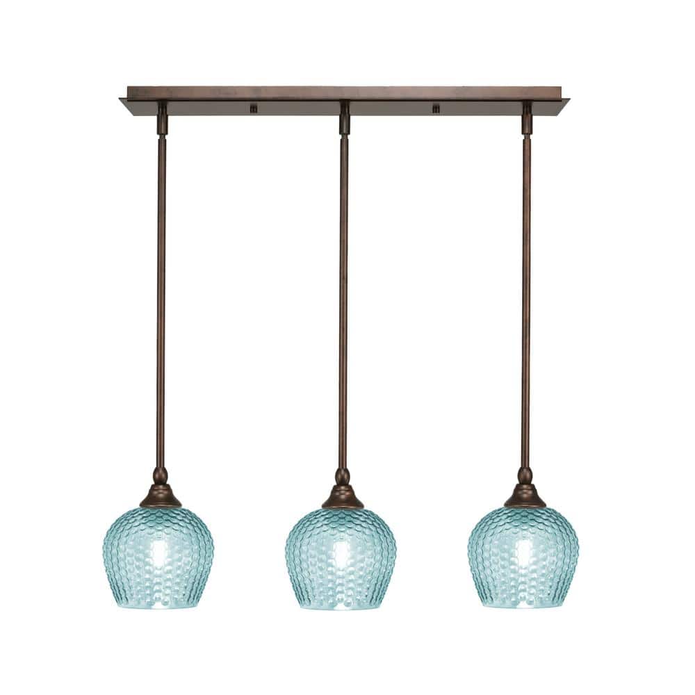 Livingston 100-Watt 3-Light Bronze Shaded Pendant Light with 6 in. Turquois