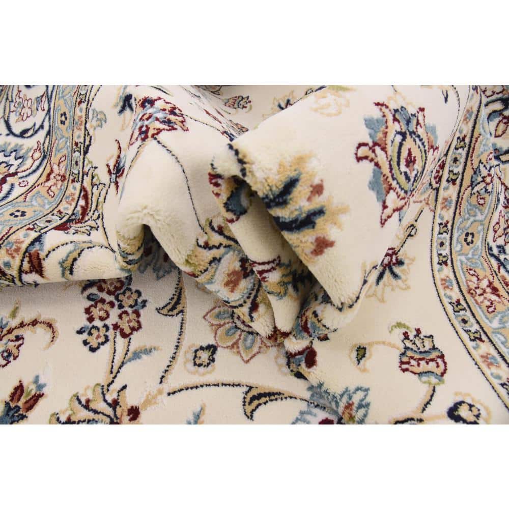Ivory Floral Motif Synthetic 8' x 10' Area Rug