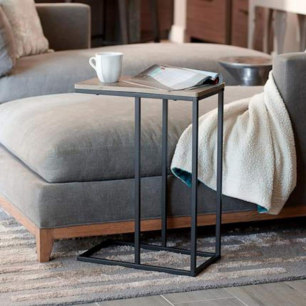 Ashwood and Black Metal C-Shaped Side Table
